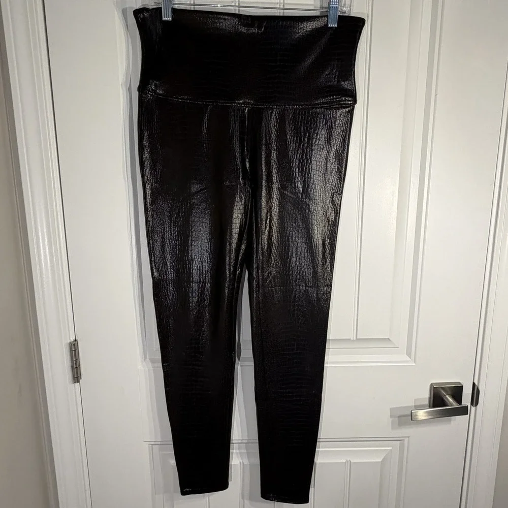 Spanx‎ Womens Brown Faux Leather Croc Shine Leggings XL
